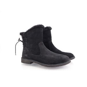 UGG Naiyah Black Fur Leather Lace-up Bow Ankle Boots Booties Size US 11 Women